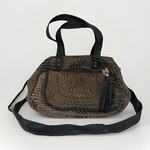 Aimee Kestenberg Shoulder Bag Soft Quilted Reptile Print Leather Purse w Tassel